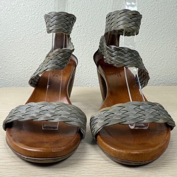 Sundance Gray Brown Woven Braided Open Toe Block Heel Sandals Boho 37 6.5 7 - Picture 3 of 9